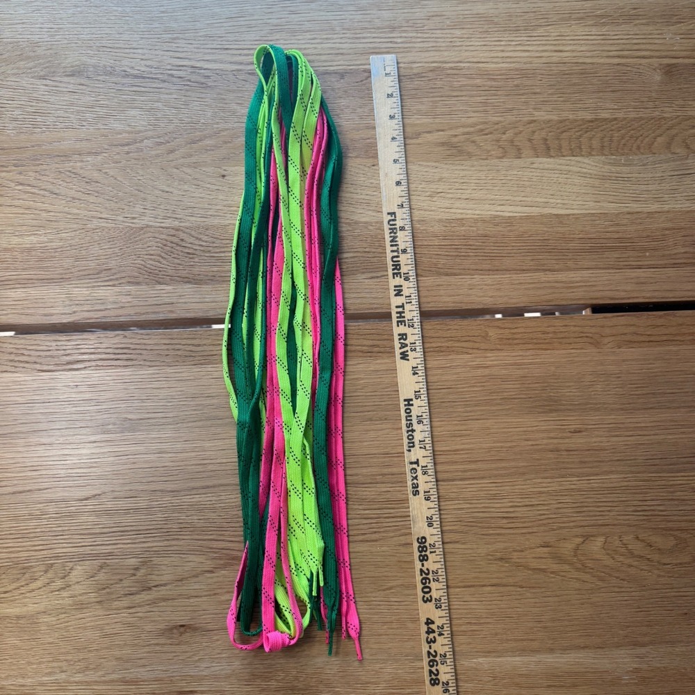 3 Pairs Neon Flat Shoelaces Pink Forest Lime Green Black Dash 48 Inch Athletic